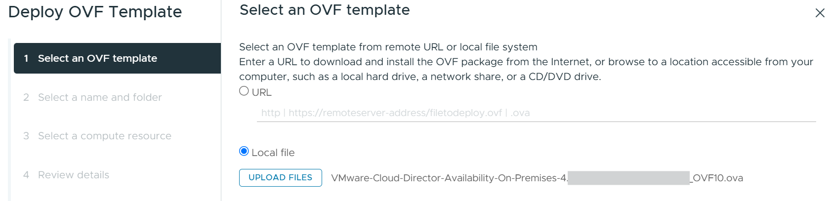 OVA-Deployment-Assistent der VCDA-Appliance