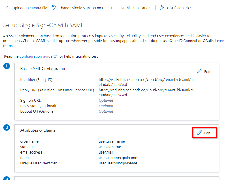 SAML-Konfiguration in der Enterprise-App, Schritt 2