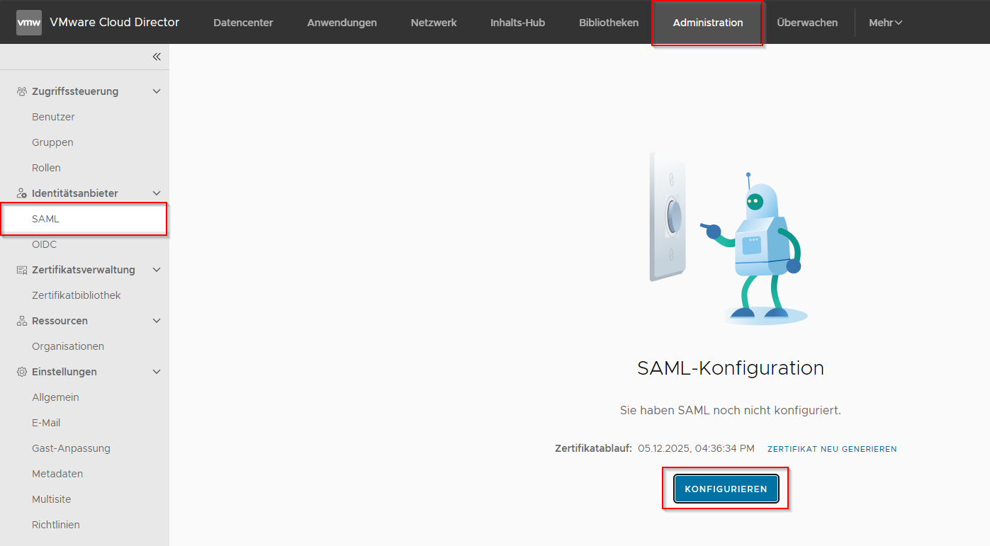 Grundkonfiguration des IDP im VMware Cloud Director
