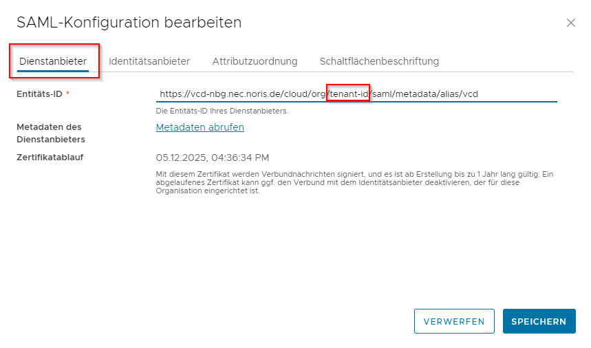 Entitäts-ID im VMware Cloud Director hinzufügen