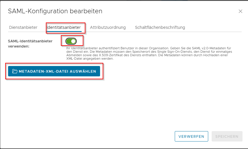 Metadaten im VMware Cloud Director hochladen