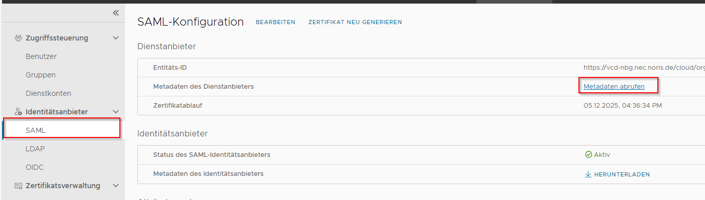 Metadaten aus dem VMware Cloud Director herunterladen