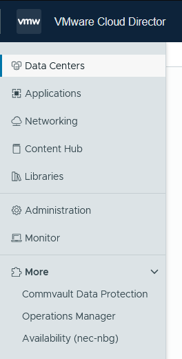 vCloud Director Navigationsleiste
