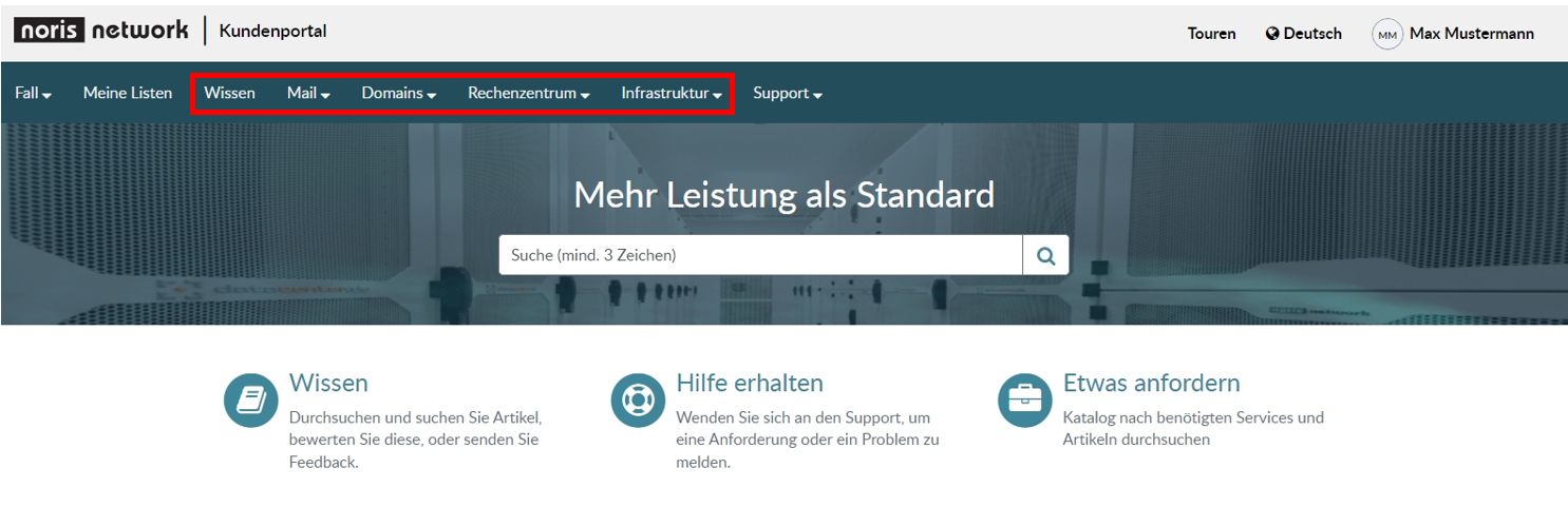 Legacy-Portal Menüpunkte