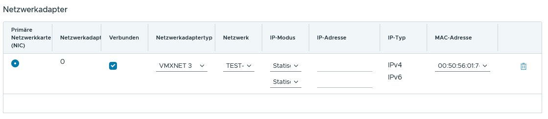 NIC-Konfiguration bei der VM-Erstellung