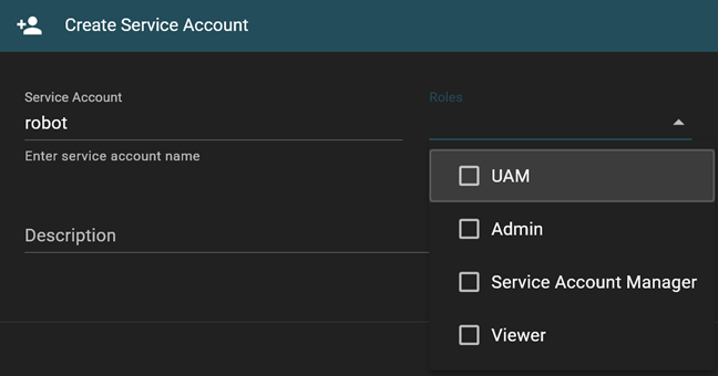 Rollen bei der Service-Account-Anlage
