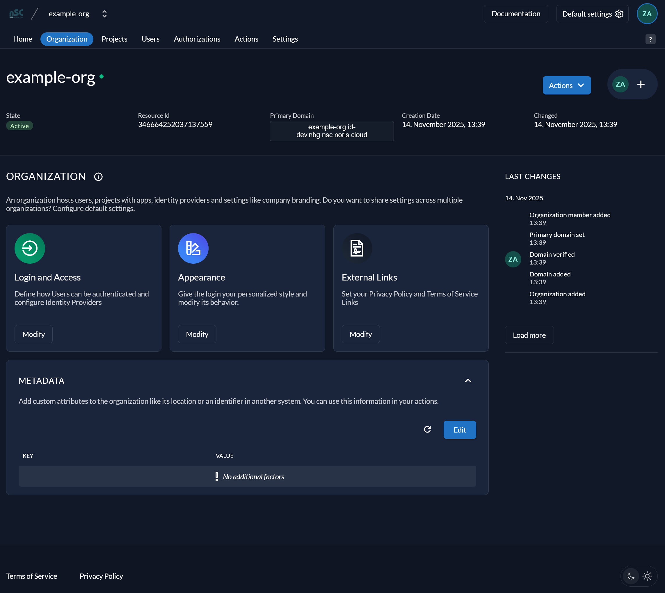 Zitadel-Dashboard